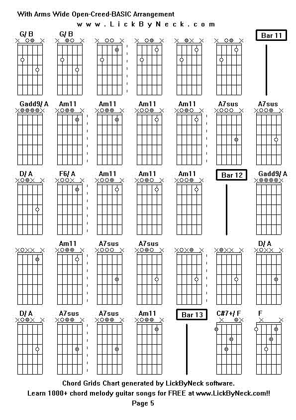 Chord Grids Chart of chord melody fingerstyle guitar song-With Arms Wide Open-Creed-BASIC Arrangement,generated by LickByNeck software.